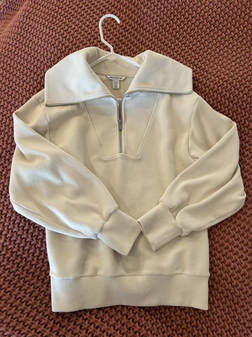 Athleta Ottoman Rib 1/4 Zip in Cream